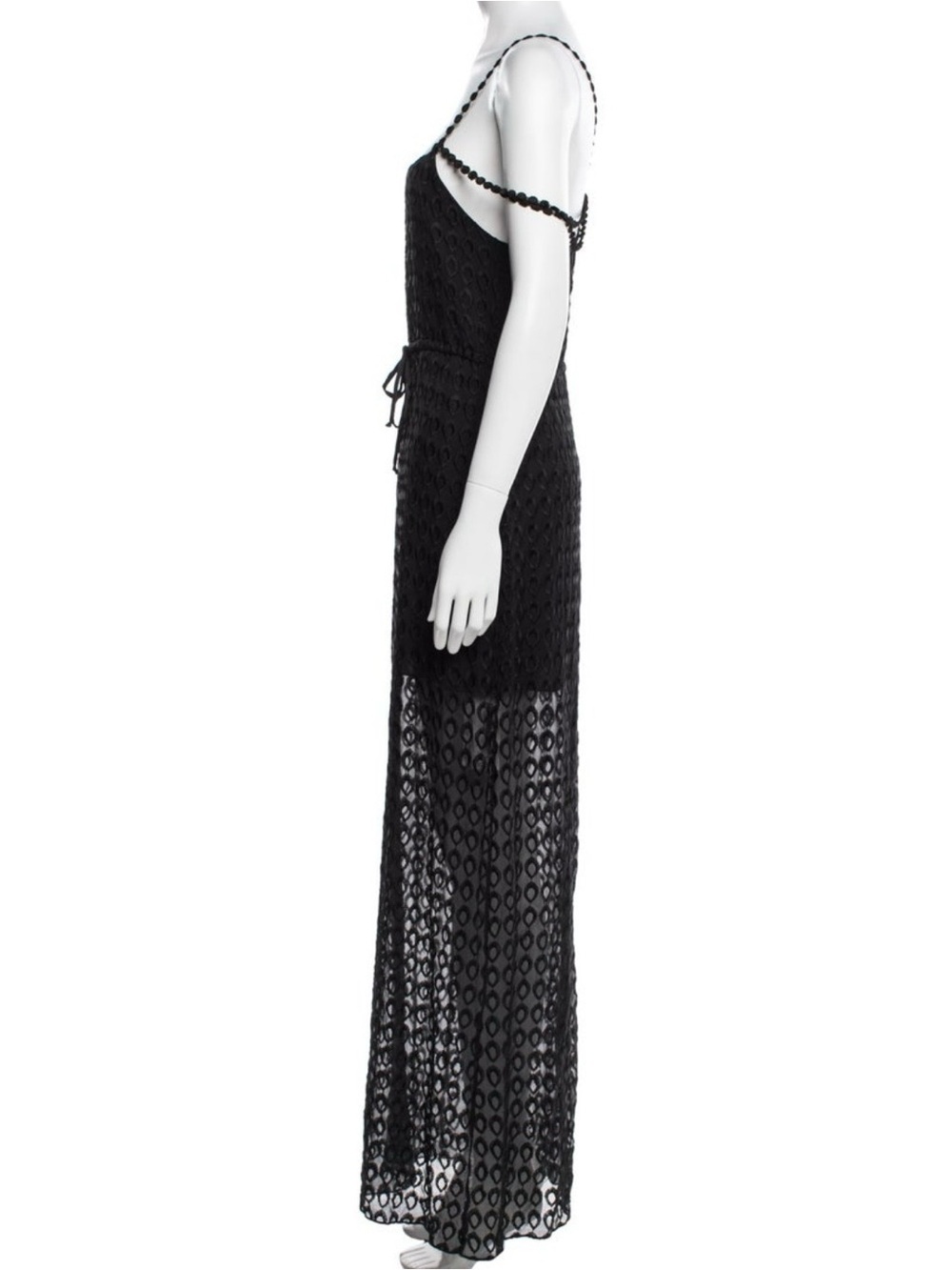 For Love & Lemons Black Silk Crochet Mesh Maxi Dress XS Rare Open Back Boho Luxe - Picture 3 of 4